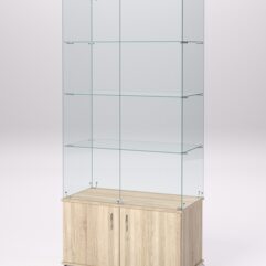 Витрина стеклянная ПРИМА КЛАССИК №1 (с дверками, задняя стенка - стекло), Дуб Сонома