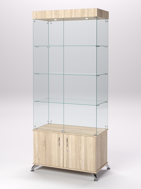 Витрина стеклянная ПРИМА КЛАССИК №1 (с дверками, задняя стенка - стекло), Дуб Сонома