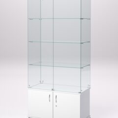 Витрина стеклянная ПРИМА КЛАССИК №1 (с дверками, задняя стенка - стекло), Белый