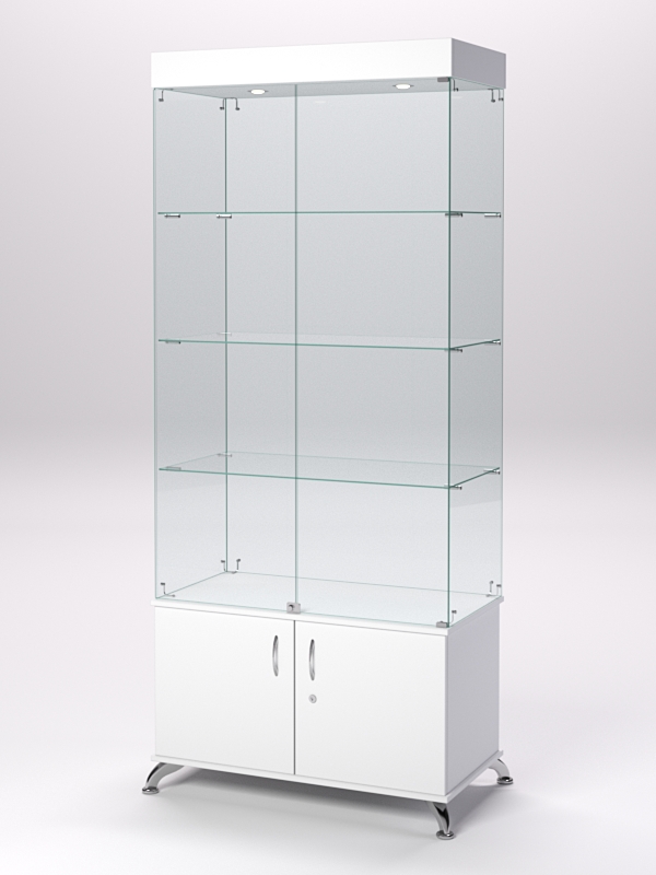 Витрина стеклянная ПРИМА КЛАССИК №1 (с дверками, задняя стенка - стекло), Белый