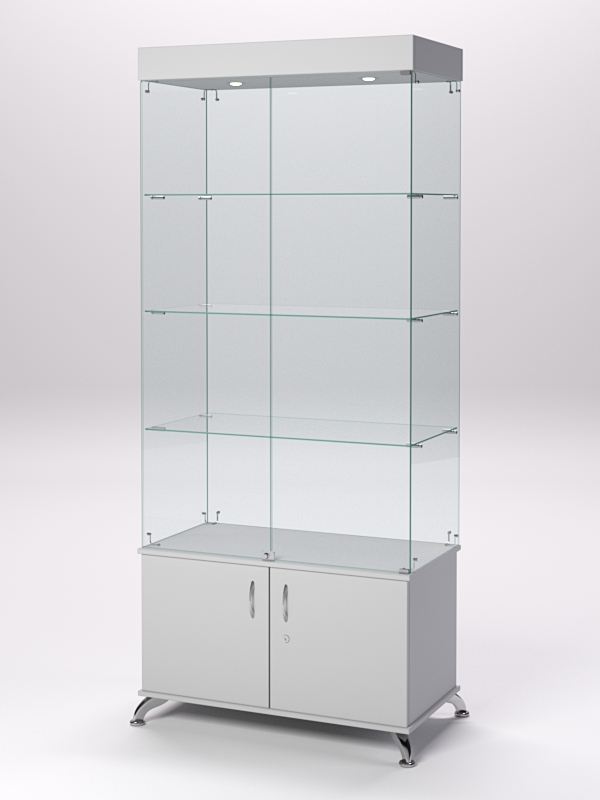 Витрина стеклянная ПРИМА КЛАССИК №1 (с дверками, задняя стенка - стекло), Серый