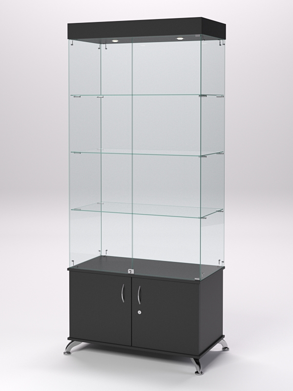 Витрина стеклянная ПРИМА КЛАССИК №1 (с дверками, задняя стенка - стекло), Черный