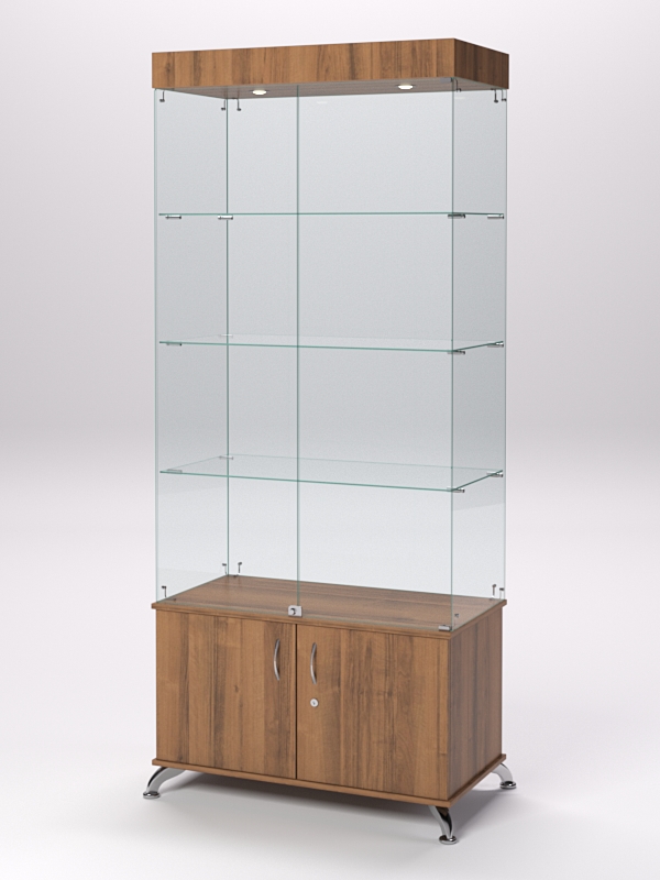 Витрина стеклянная ПРИМА КЛАССИК №1 (с дверками, задняя стенка - стекло), Орех