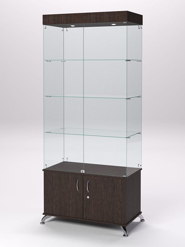 Витрина стеклянная ПРИМА КЛАССИК №1 (с дверками, задняя стенка - стекло), Дуб Венге