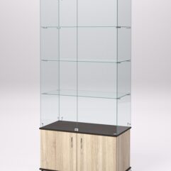 Витрина стеклянная ПРИМА КЛАССИК №1 (с дверками, задняя стенка - стекло), Дуб Сонома и Дуб Венге