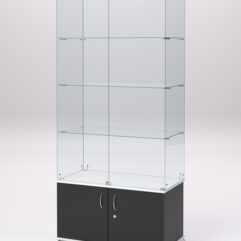 Витрина стеклянная ПРИМА КЛАССИК №1 (с дверками, задняя стенка - стекло), Черный и Белый