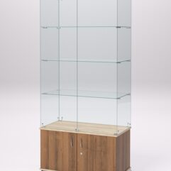 Витрина стеклянная ПРИМА КЛАССИК №1 (с дверками, задняя стенка - стекло), Орех и Дуб Сонома