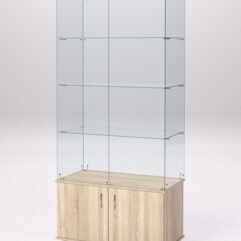 Витрина стеклянная ПРИМА МОДЕРН №1 (с дверками, задняя стенка - стекло), Дуб Сонома