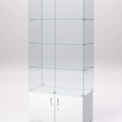 Витрина стеклянная ПРИМА МОДЕРН №1 (с дверками, задняя стенка - стекло), Белый