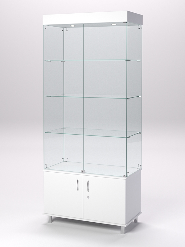 Витрина стеклянная ПРИМА МОДЕРН №1 (с дверками, задняя стенка - стекло), Белый