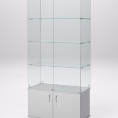 Витрина стеклянная ПРИМА МОДЕРН №1 (с дверками, задняя стенка - стекло), Серый