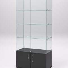 Витрина стеклянная ПРИМА МОДЕРН №1 (с дверками, задняя стенка - стекло), Черный