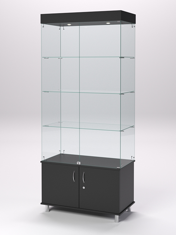 Витрина стеклянная ПРИМА МОДЕРН №1 (с дверками, задняя стенка - стекло), Черный