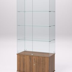 Витрина стеклянная ПРИМА МОДЕРН №1 (с дверками, задняя стенка - стекло), Орех