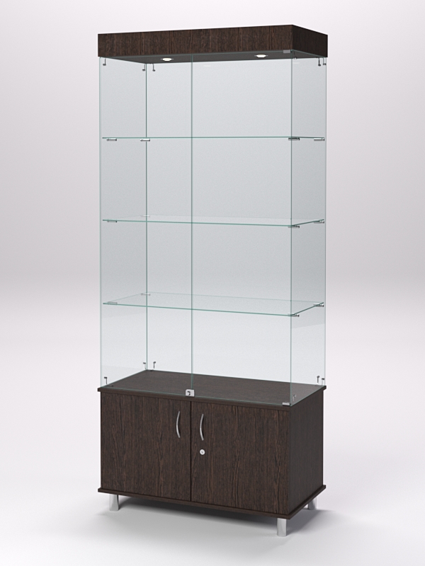 Витрина стеклянная ПРИМА МОДЕРН №1 (с дверками, задняя стенка - стекло), Дуб Венге