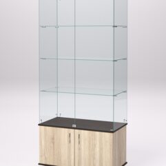 Витрина стеклянная ПРИМА МОДЕРН №1 (с дверками, задняя стенка - стекло), Дуб Сонома и Дуб Венге