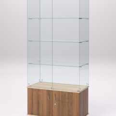 Витрина стеклянная ПРИМА МОДЕРН №1 (с дверками, задняя стенка - стекло), Орех и Дуб Сонома