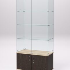 Витрина стеклянная ПРИМА МОДЕРН №1 (с дверками, задняя стенка - стекло), Дуб Венге и Дуб Сонома
