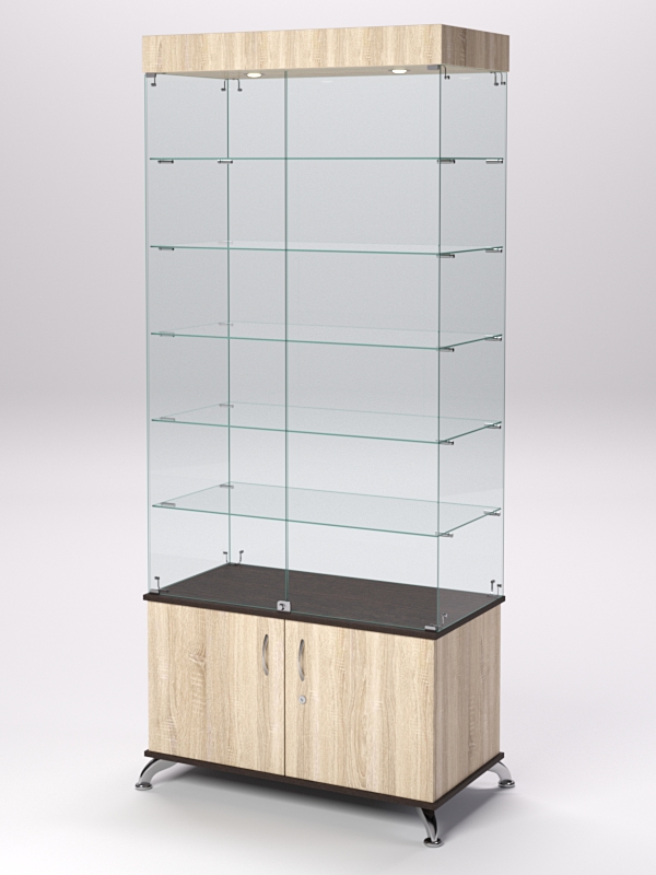 Витрина стеклянная ПРИМА КЛАССИК №501 (с дверками, задняя стенка - стекло), Дуб Сонома и Дуб Венге