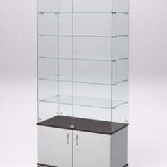 Витрина стеклянная ПРИМА КЛАССИК №501 (с дверками, задняя стенка - стекло), Серый и Дуб Венге