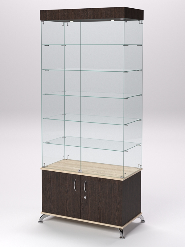 Витрина стеклянная ПРИМА КЛАССИК №501 (с дверками, задняя стенка - стекло), Дуб Венге и Дуб Сонома
