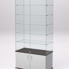 Витрина стеклянная ПРИМА МОДЕРН №501 (с дверками, задняя стенка - стекло), Серый и Дуб Венге