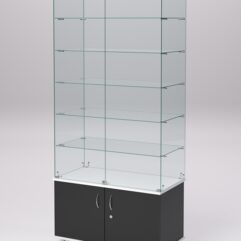 Витрина стеклянная ПРИМА МОДЕРН №501 (с дверками, задняя стенка - стекло), Черный и Белый