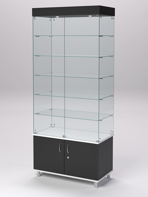 Витрина стеклянная ПРИМА МОДЕРН №501 (с дверками, задняя стенка - стекло), Черный и Белый
