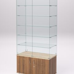 Витрина стеклянная ПРИМА МОДЕРН №501 (с дверками, задняя стенка - стекло), Орех и Дуб Сонома