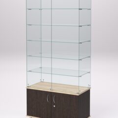 Витрина стеклянная ПРИМА МОДЕРН №501 (с дверками, задняя стенка - стекло), Дуб Венге и Дуб Сонома