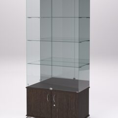 Витрина стеклянная ПРИМА КЛАССИК №3 (с дверками, задняя стенка - зеркало), Дуб Венге