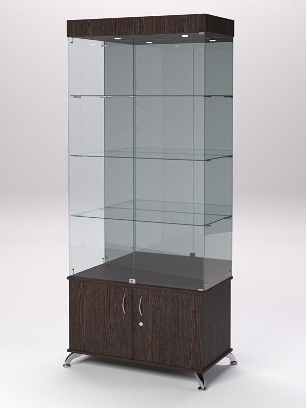 Витрина стеклянная ПРИМА КЛАССИК №3 (с дверками, задняя стенка - зеркало), Дуб Венге