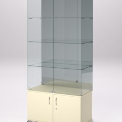 Витрина стеклянная ПРИМА КЛАССИК №3 (с дверками, задняя стенка - зеркало), Крем Вайс