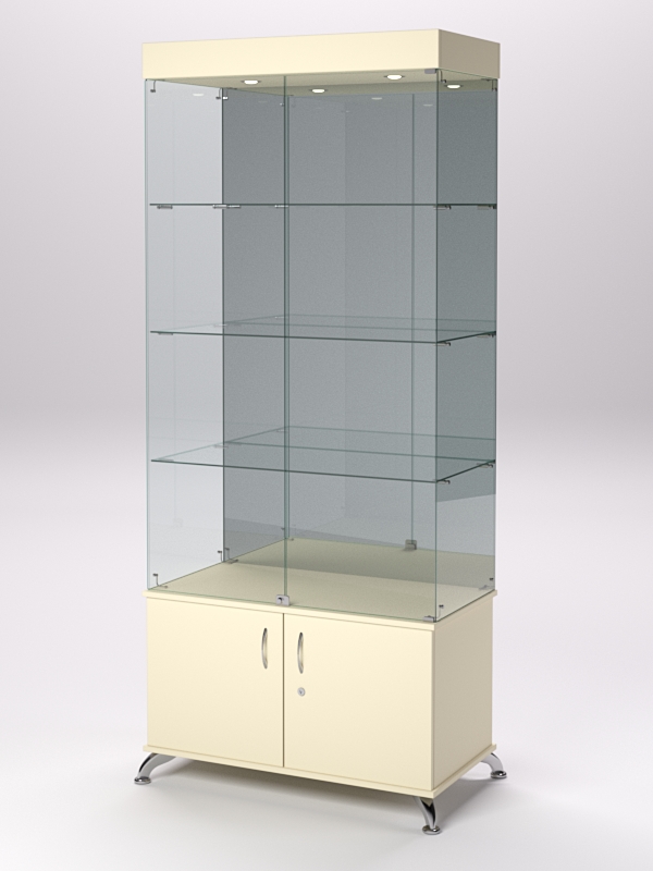 Витрина стеклянная ПРИМА КЛАССИК №3 (с дверками, задняя стенка - зеркало), Крем Вайс