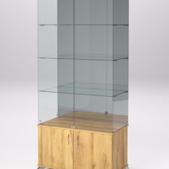 Витрина стеклянная ПРИМА КЛАССИК №3 (с дверками, задняя стенка - зеркало), Дуб Золотистый