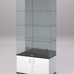 Витрина стеклянная ПРИМА КЛАССИК №3 (с дверками, задняя стенка - зеркало), Белый и Черный