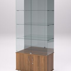 Витрина стеклянная ПРИМА МОДЕРН №3 (с дверками, задняя стенка - зеркало), Орех
