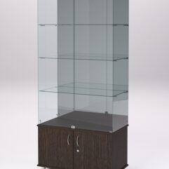 Витрина стеклянная ПРИМА МОДЕРН №3 (с дверками, задняя стенка - зеркало), Дуб Венге