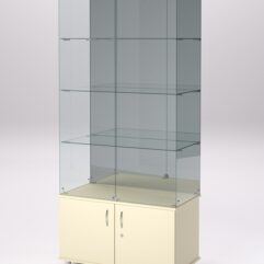 Витрина стеклянная ПРИМА МОДЕРН №3 (с дверками, задняя стенка - зеркало), Крем Вайс