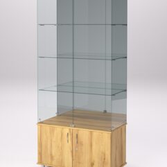 Витрина стеклянная ПРИМА МОДЕРН №3 (с дверками, задняя стенка - зеркало), Дуб Золотистый