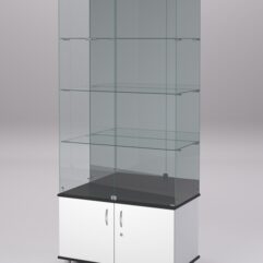 Витрина стеклянная ПРИМА МОДЕРН №3 (с дверками, задняя стенка - зеркало), Белый и Черный