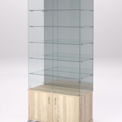 Витрина стеклянная ПРИМА КЛАССИК №503 (с дверками, задняя стенка - зеркало), Дуб Сонома