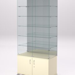 Витрина стеклянная ПРИМА КЛАССИК №503 (с дверками, задняя стенка - зеркало), Крем Вайс