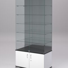 Витрина стеклянная ПРИМА КЛАССИК №503 (с дверками, задняя стенка - зеркало), Белый и Черный