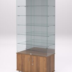 Витрина стеклянная ПРИМА МОДЕРН №503 (с дверками, задняя стенка - зеркало), Орех