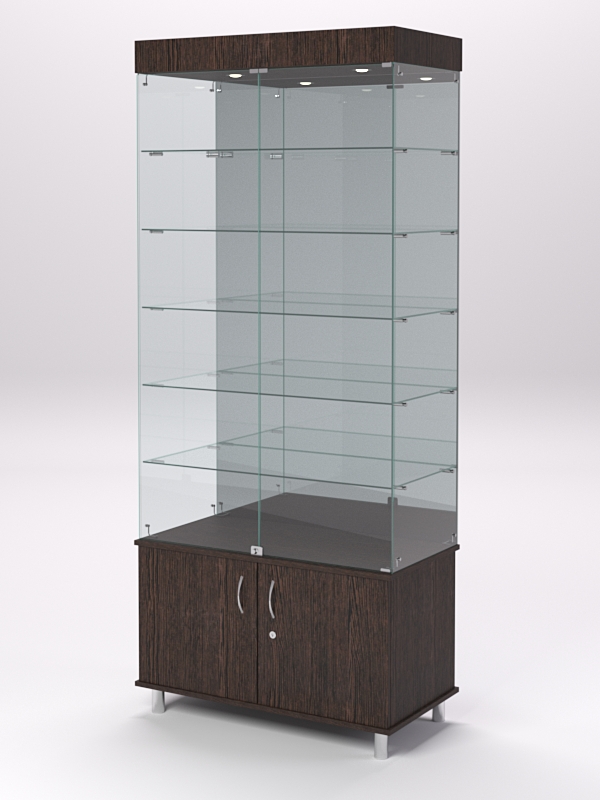 Витрина стеклянная ПРИМА МОДЕРН №503 (с дверками, задняя стенка - зеркало), Дуб Венге