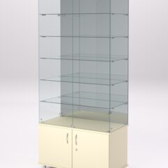 Витрина стеклянная ПРИМА МОДЕРН №503 (с дверками, задняя стенка - зеркало), Крем Вайс
