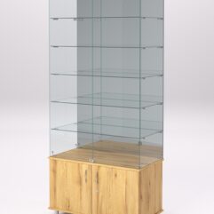 Витрина стеклянная ПРИМА МОДЕРН №503 (с дверками, задняя стенка - зеркало), Дуб Золотистый