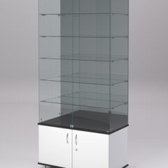 Витрина стеклянная ПРИМА МОДЕРН №503 (с дверками, задняя стенка - зеркало), Белый и Черный