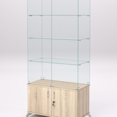 Витрина стеклянная ПРИМА КЛАССИК №5 (с дверками, задняя стенка - стекло), Дуб Сонома
